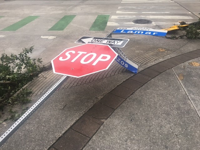Fallen Stop Sign Downtown