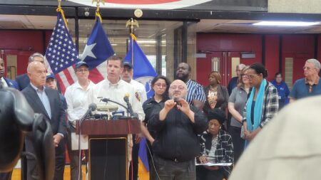 Officials hosted a press conference to urge Houston-area residents to apply to FEMA disaster assistance.