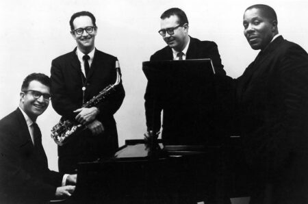 Black and white photo of the Dave Brubeck Quartet