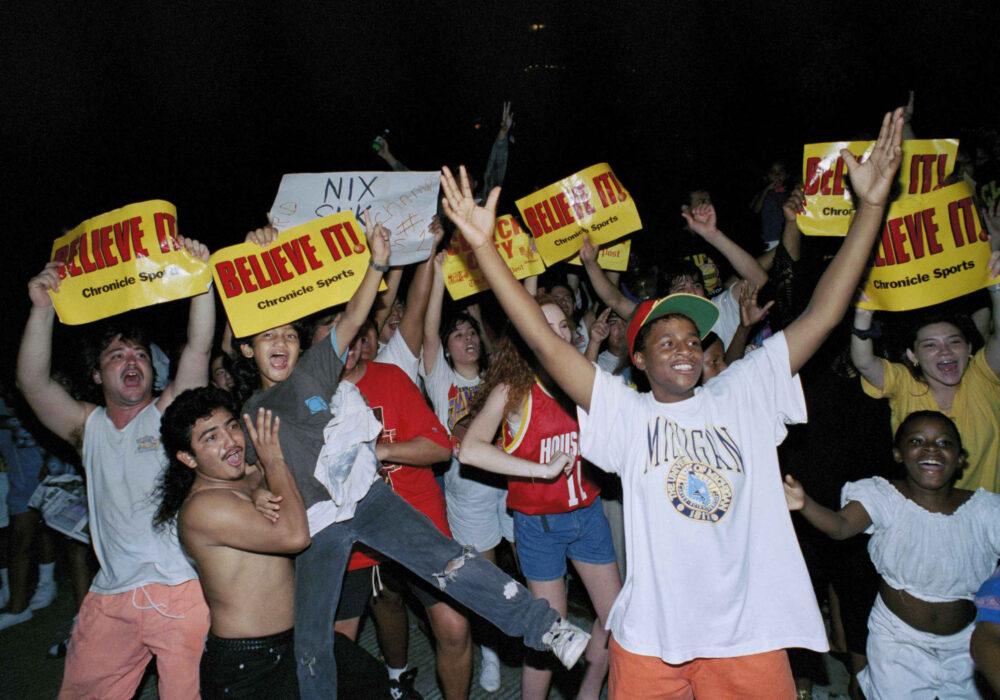 Houston Rockets fans celebrate team's first NBA championship