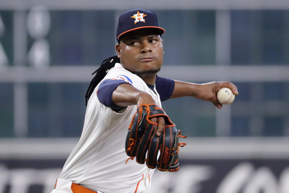 Framber Valdez pitches for the Astros