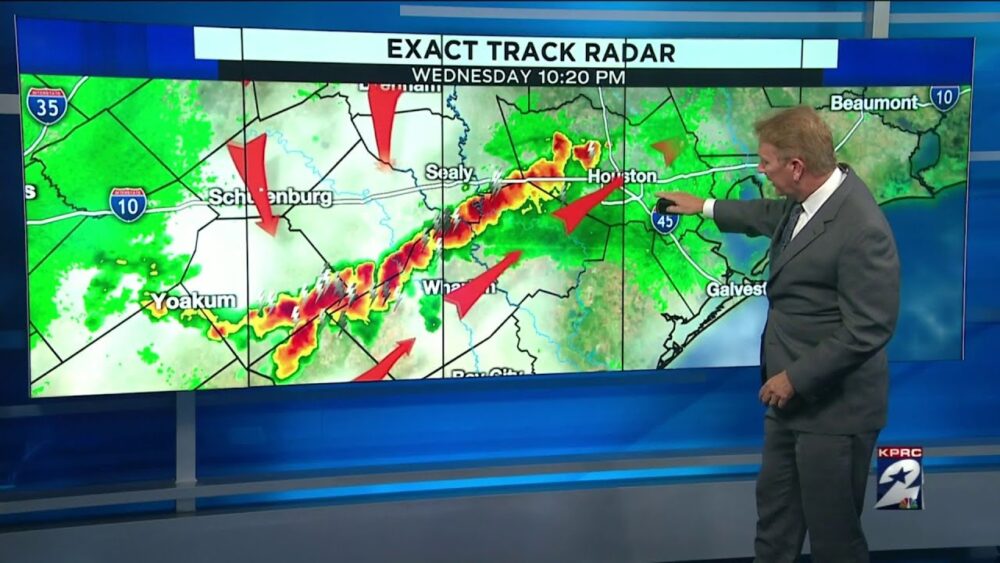 Meteorologist Frank Billingsley in front of a weather map at KPRC-TV