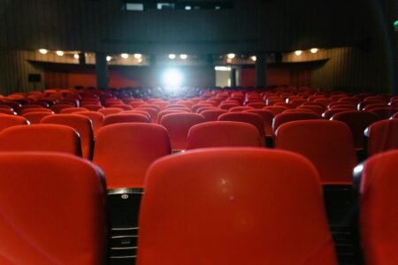 Empty chairs in a movie theater