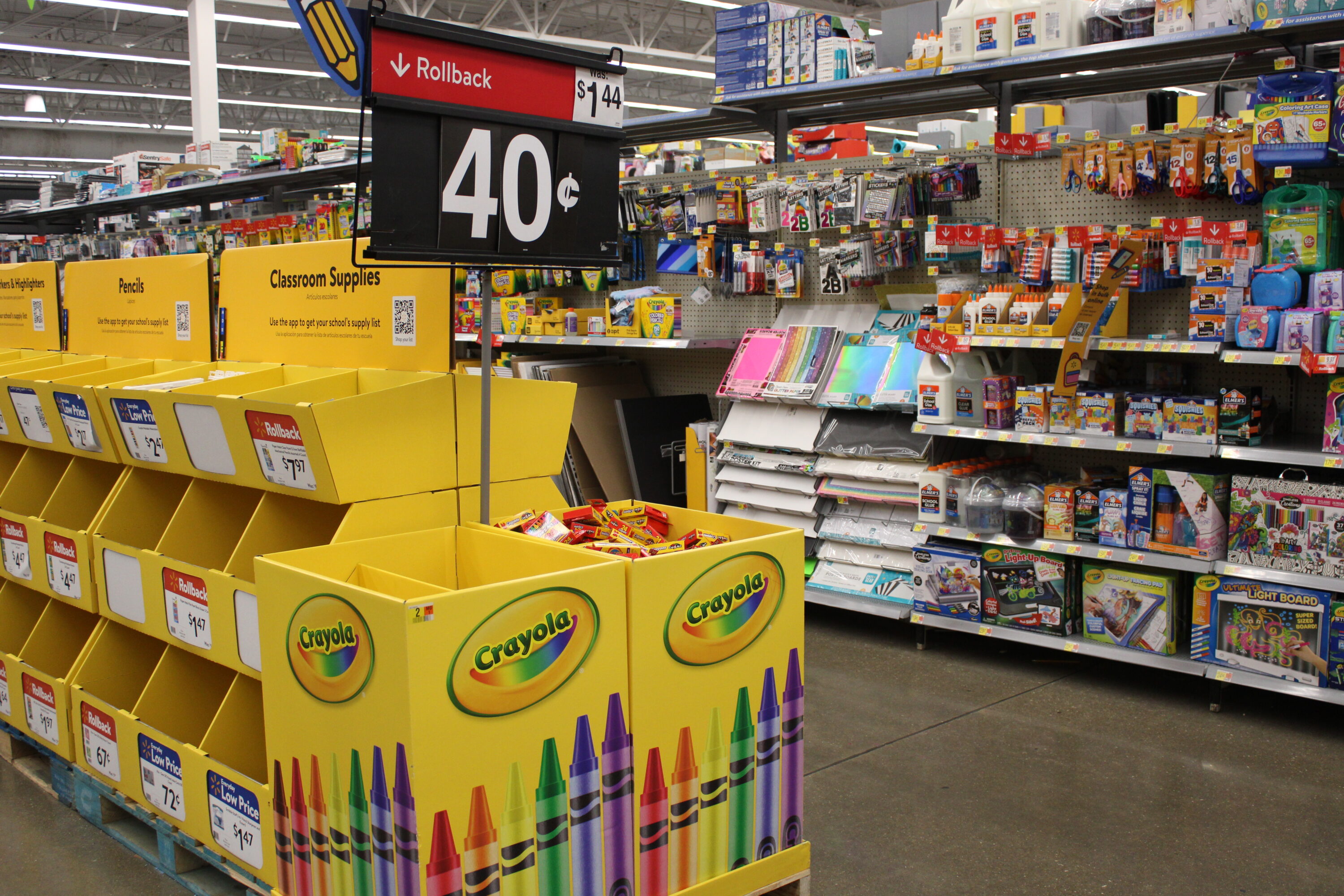 Many grocery stores, including Walmart, have set up their back-to-school displays in preparation for the Sales Tax Holiday this weekend.