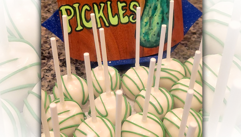 Cucumber flavored cake pops from The Cake Pop Wagon.