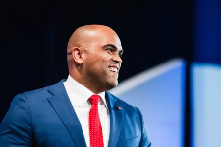 U.S. Representative Colin Allred speaks during the first general session at the Texas Democratic Convention on June 7, 2024, in El Paso. Credit: Justin Hamel for The Texas Tribune