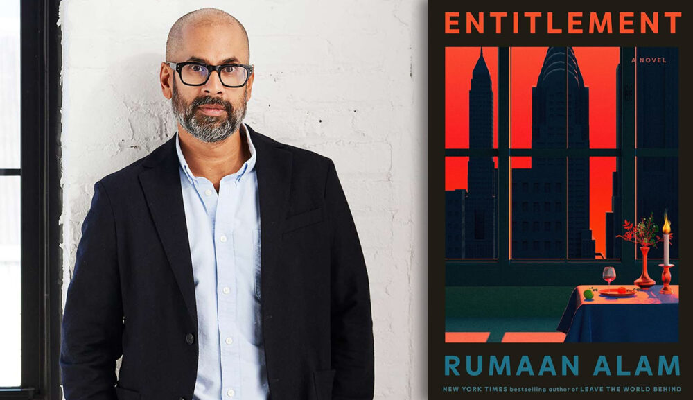 Writer Rumaan Alam with his novel "Entitlement."