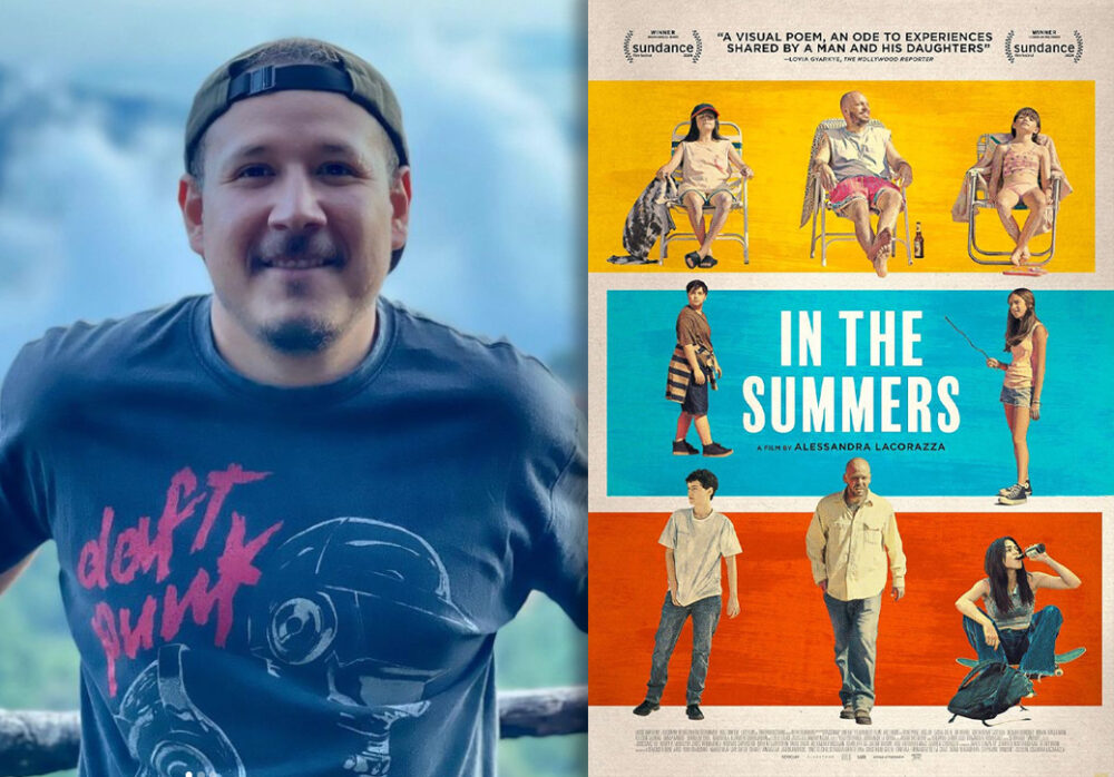 Houston-born filmmaker Sergio Lira with the poster for the film, "In the Summers."