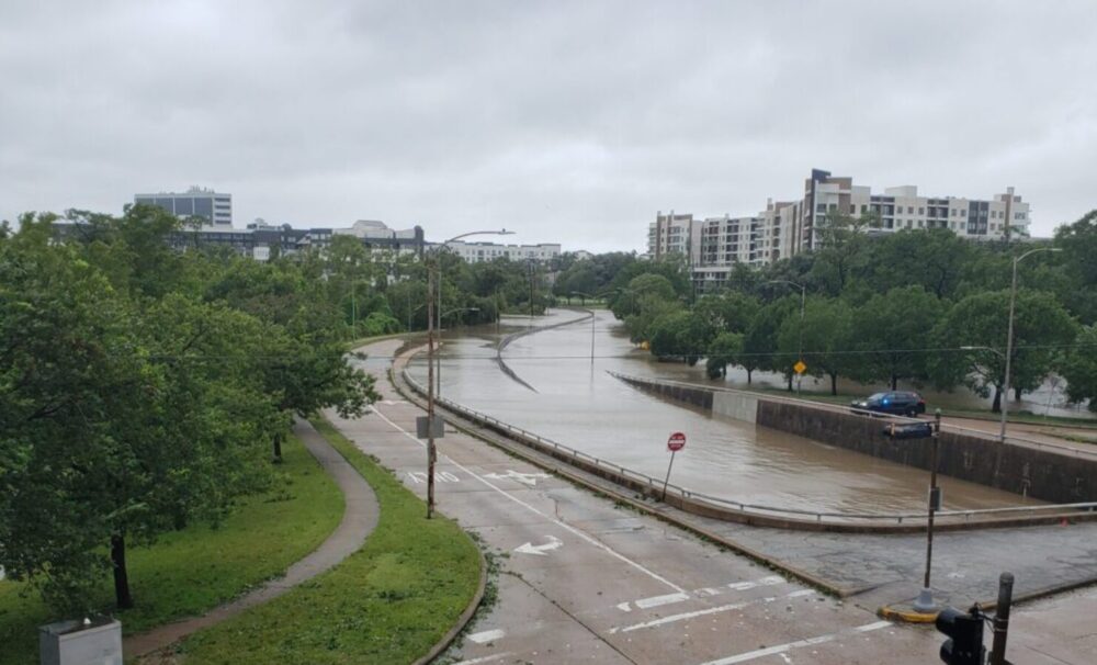 Flooding from Hurricane Beryl on Memorial Drive from the view of Shepherd Drive on Monday, July 8, 2024.