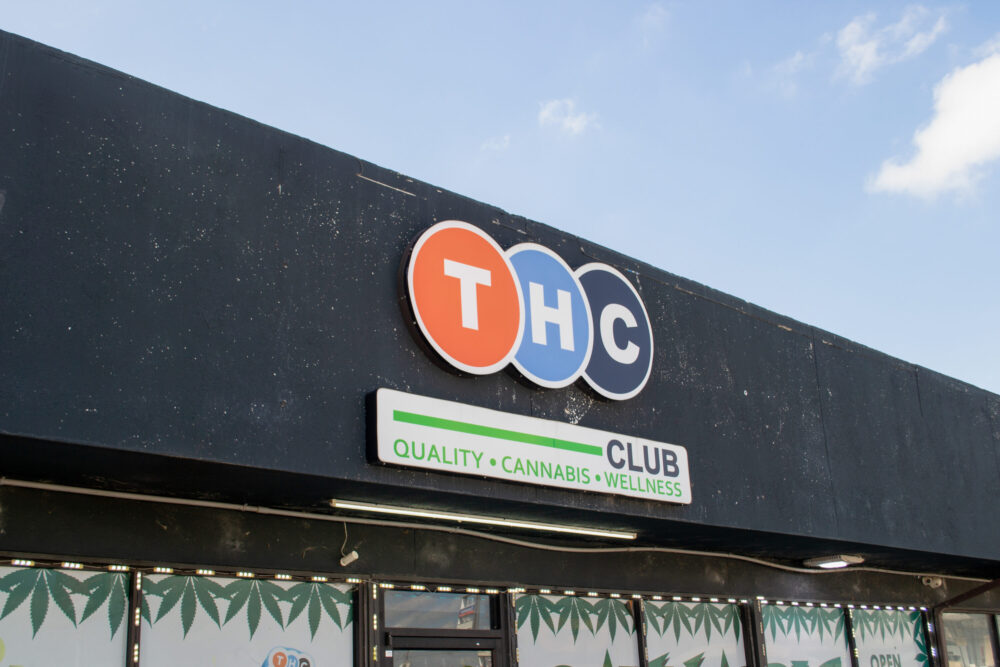 The THC Club store front located on along the South Loop West in Houston — one of a total of 18 locations in the city. (Oct. 4, 2024)