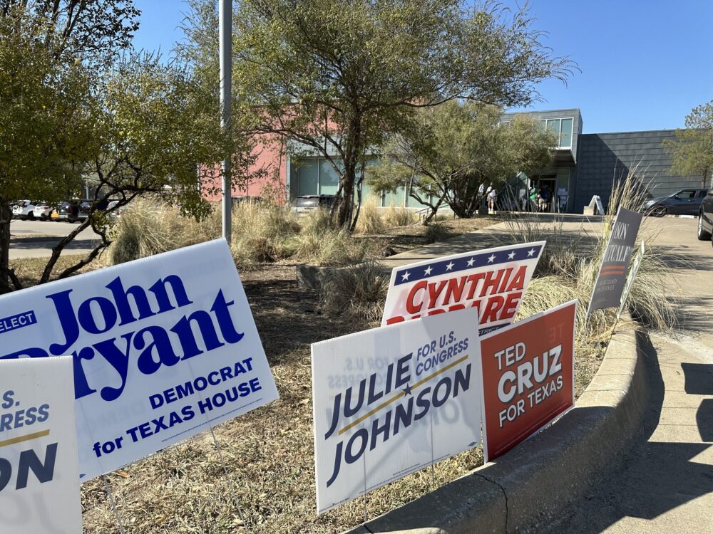 Election signs outside a polling station