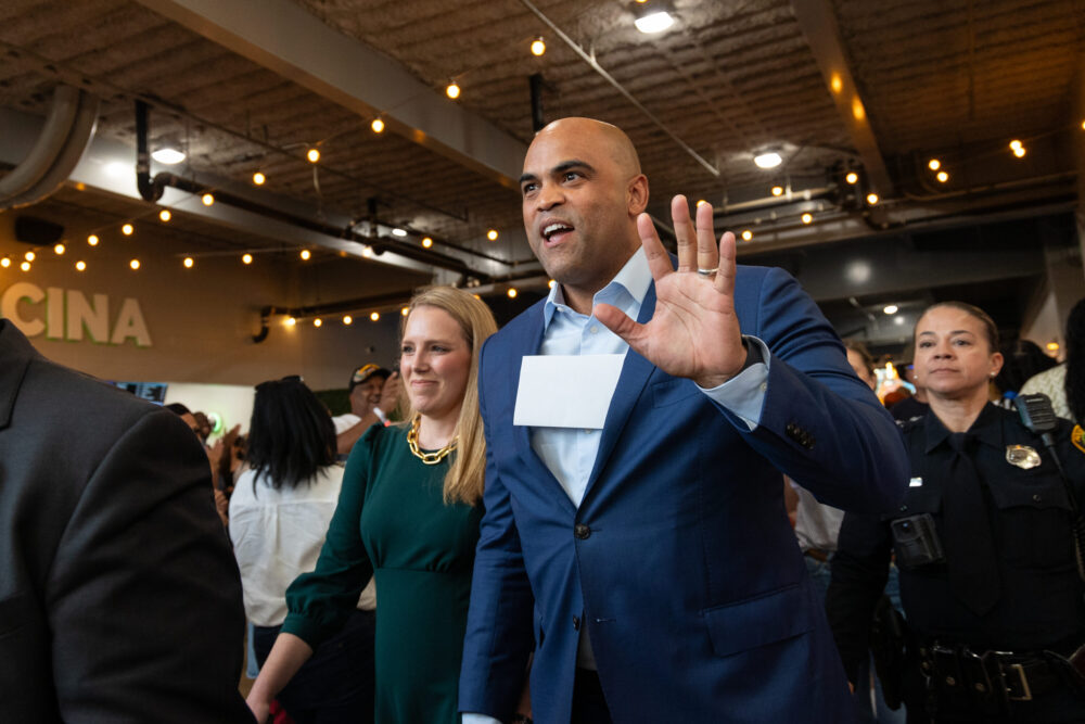 Colin Allred at Shell Energy Stadium before a rally with Kamala Harris on October 25, 2024. (Photo credit: Lucio Vasquez)