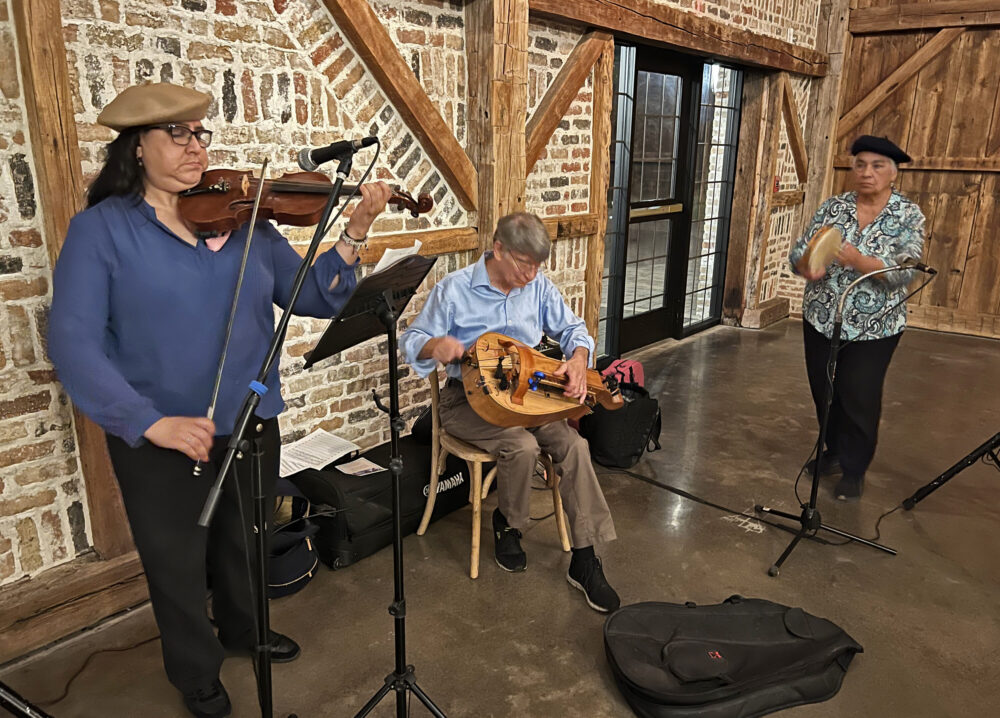 Musicians play medieval period-style instruments at the dinner. (Photo Credit: Michael Hagerty/Houston Public Media)