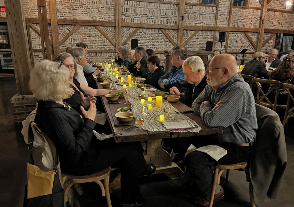 Participants enjoy a recreation of a medieval harvest feast staged by Archaeology Now Houston at Beckendorff Farms near Katy.