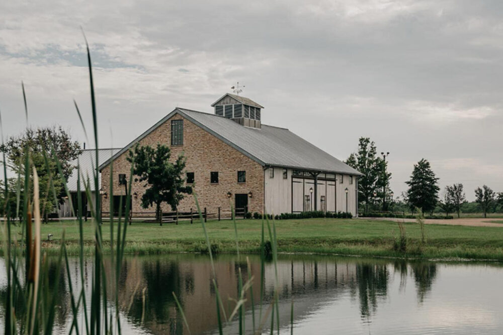 A barn next to water
