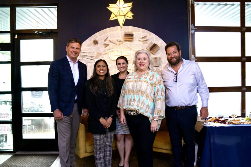 Collin Cox, former president of the Houston Volunteer Lawyers board; Palak Jalan, Chief Operations Officer of AccessHealth; Jessica Howton Stool, Houston Volunteer Lawyers Executive Director; Susan Soto, staff attorney for the AccessHealth Medical-Legal Partnership; and Mike Dotson, Chief Executive Officer of AccessHealth.