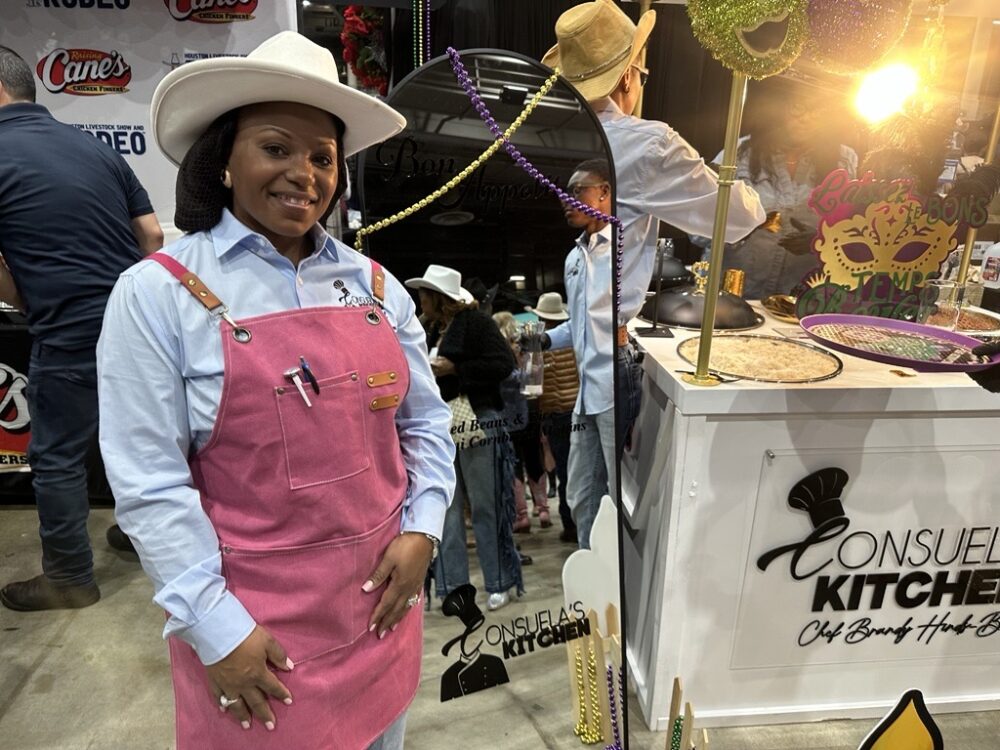 Chef Brandy Hinds-Boone, owner of Consuela's Kitchen, poses for a photo at the Houston Livestock Show and Rodeo's annual Rodeo Uncorked! Roundup & Best Bites Competition on Sunday, Feb. 22, 2026. (Photo Credit: Natalie Weber / Houston Public Media)