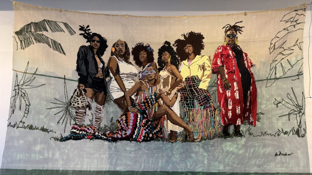A latchhook portrait of a group of women