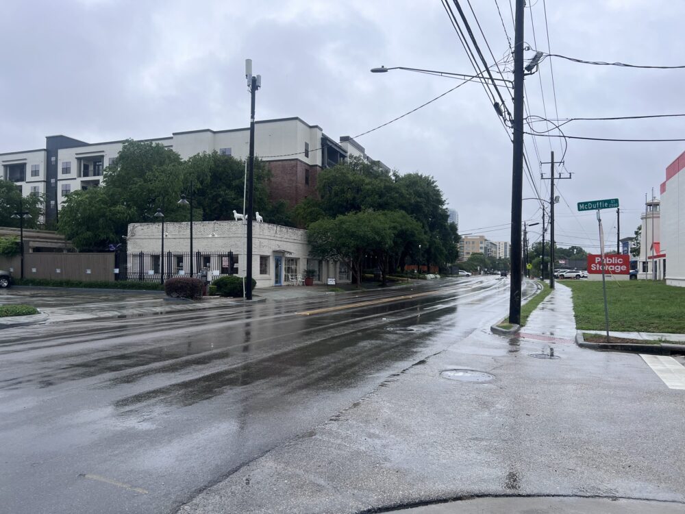 Rain falls on Westheimer Road in Houston on May 1, 2026. (Photo Credit: Michael Adkison/HPM)