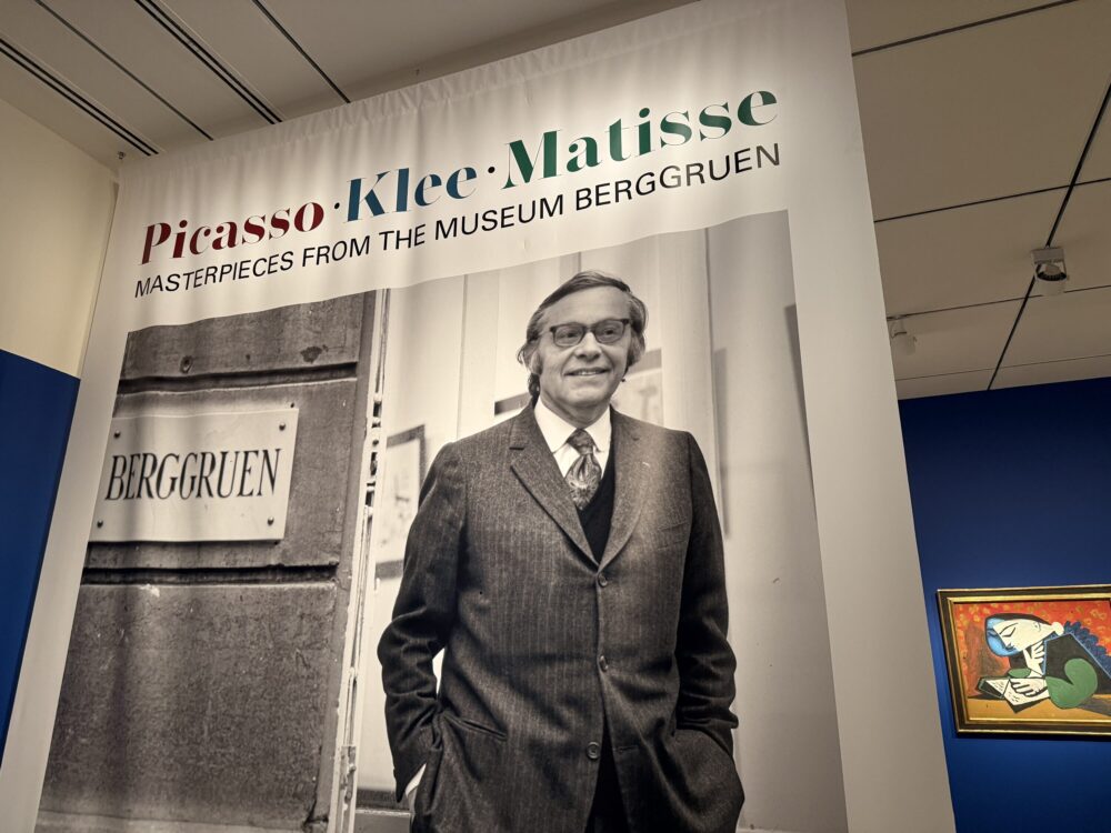 A banner leading into the MFAH's exhibition, "Picasso-Klee-Matisse: Masterpieces from the Museum Berggruen" (Photo Credit: Sophia Jozwiak/Houston Public Media)