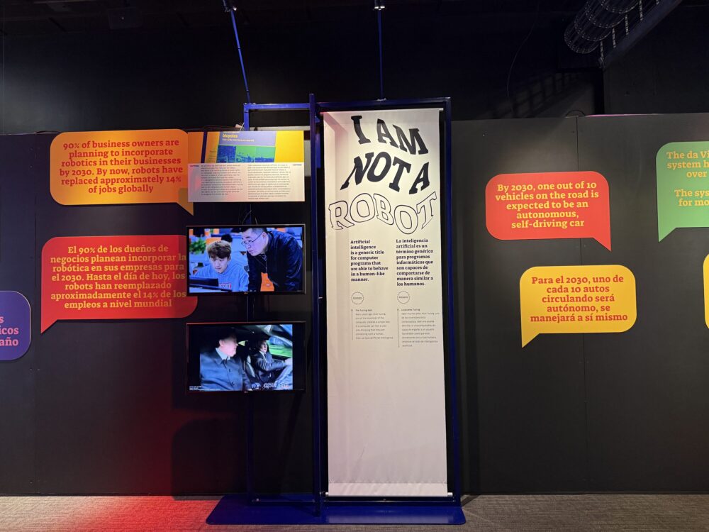 An installation within HMNS's "Clickbait" exhibit explores Artificial Intelligence. (Photo Credit: Sophia Jozwiak/Houston Public Media)
