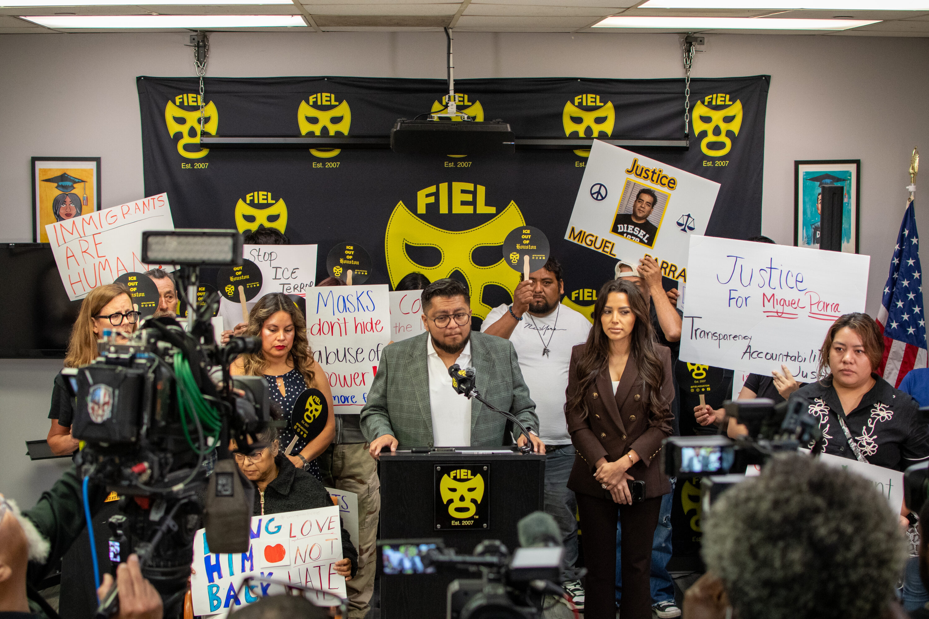 FIEL Houston held a press conference on Friday, Oct. 16, that included family and friends of Miguel Parra Hernandez who was struck by an ICE vehicle in Houston on Oct. 10.